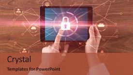  Presentation with security network - Colorful PPT layouts enhanced with hand touching online network security backdrop and a red colored foreground