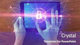  Presentation with cloud security - Amazing presentation theme having hand touching online network security backdrop and a royal blue colored foreground