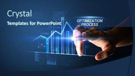  Presentation with business process - Slide set featuring hand-touching-optimization-process-button background and a ocean colored foreground