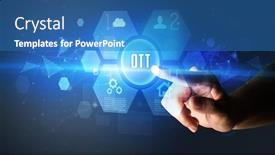  Presentation with new technology - PPT layouts consisting of hand-touching-ott-inscription-new background and a teal colored foreground