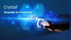  Presentation with new technology - Colorful presentation theme enhanced with hand-touching-ott-inscription-new backdrop and a ocean colored foreground