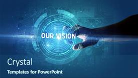  Presentation with business vision - Cool new presentation design with hand-touching-our-vision-button backdrop and a ocean colored foreground
