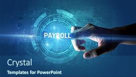  Presentation with payroll - PPT theme with hand-touching-payroll-button-modern background and a ocean colored foreground
