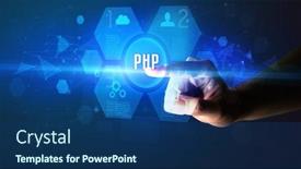  Presentation with new technology - Theme having hand-touching-php-inscription-new background and a ocean colored foreground