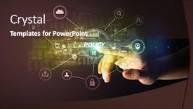  Presentation with cybersecurity - Audience pleasing PPT layouts consisting of hand-touching-policy-inscription-cybersecurity backdrop and a tawny brown colored foreground