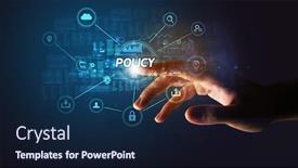  Presentation with cybersecurity - PPT layouts with hand-touching-policy-inscription-cybersecurity background and a navy blue colored foreground
