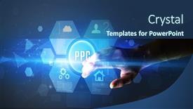  Presentation with new technology - PPT layouts with hand-touching-ppc-inscription-new background and a ocean colored foreground