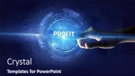  Presentation with business profit - Beautiful PPT theme featuring hand-touching-profit-button-modern backdrop and a navy blue colored foreground