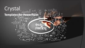  Presentation with quality control - PPT theme enhanced with hand-touching-quality-control-inscription background and a gray colored foreground
