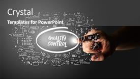  Presentation with quality control - Colorful slide deck enhanced with hand-touching-quality-control-inscription backdrop and a gray colored foreground