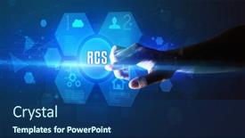  Presentation with new technology - Theme featuring hand-touching-rcs-inscription-new background and a ocean colored foreground