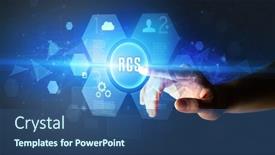  Presentation with new technology - Amazing PPT layouts having hand-touching-rcs-inscription-new backdrop and a ocean colored foreground