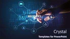  Presentation with cybersecurity - Colorful theme enhanced with hand-touching-recovery-inscription-cybersecurity backdrop and a navy blue colored foreground