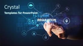  Presentation with cybersecurity - Theme enhanced with hand-touching-regulation-inscription-cybersecurity background and a ocean colored foreground