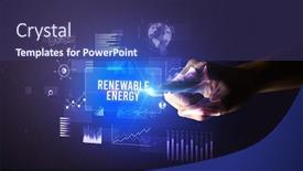  Presentation with renewable energy - Slides featuring hand-touching-renewable-energy-inscription background and a violet colored foreground