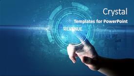 Presentation with revenue - Presentation theme consisting of hand-touching-revenue-button-modern background and a teal colored foreground