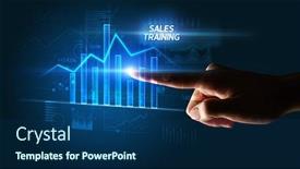  Presentation with business training - Amazing theme having hand-touching-sales-training-button backdrop and a ocean colored foreground