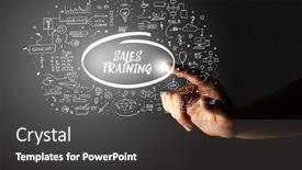  Presentation with business training - Amazing presentation having hand-touching-sales-training-inscription backdrop and a dark gray colored foreground
