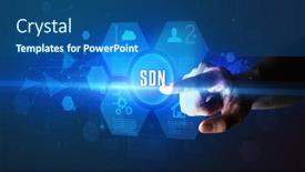  Presentation with new technology - PPT theme enhanced with hand-touching-sdn-inscription-new background and a ocean colored foreground