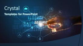  Presentation with cybersecurity - PPT layouts consisting of hand-touching-secure-inscription-cybersecurity background and a ocean colored foreground