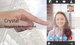  Presentation with chat - Slide deck with hand touching social video background and a coral colored foreground