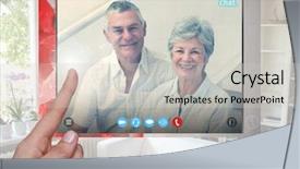  Presentation with chat - PPT theme having hand touching social video background and a light gray colored foreground