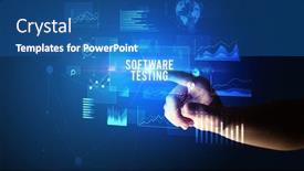  Presentation with new technology - Presentation enhanced with hand-touching-software-testing-inscription background and a ocean colored foreground