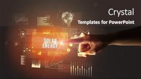  Presentation with energy solar - Presentation design featuring hand-touching-solar-energy-inscription background and a tawny brown colored foreground