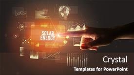  Presentation with energy solar - PPT theme featuring hand-touching-solar-energy-inscription background and a tawny brown colored foreground