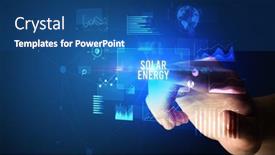  Presentation with energy solar - Slides featuring hand-touching-solar-energy-inscription background and a ocean colored foreground