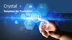  Presentation with new technology - Cool new presentation theme with hand-touching-ssh-inscription-new backdrop and a teal colored foreground