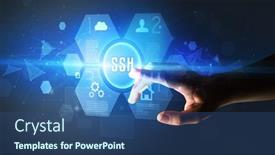  Presentation with new technology - PPT layouts with hand-touching-ssh-inscription-new background and a ocean colored foreground