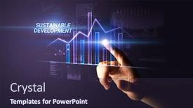  Presentation with sustainable development - Amazing PPT layouts having hand-touching-sustainable-development-button backdrop and a wine colored foreground