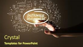  Presentation with sustainable development - Amazing theme having hand-touching-sustainable-development-inscription backdrop and a tawny brown colored foreground