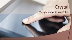  Presentation with hand shake computer - Presentation with hand touching tablet computer screen background and a lemonade colored foreground