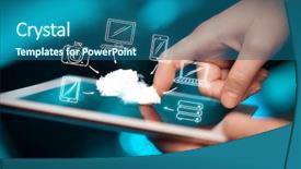  Presentation with tablet - Amazing PPT layouts having hand touching tablet pc mobile backdrop and a  colored foreground