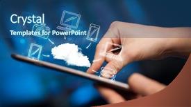  Presentation with hand touching finger digital - Beautiful theme featuring hand touching tablet pc mobile backdrop and a ocean colored foreground