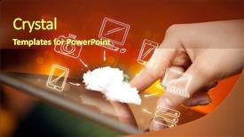  Presentation with tablet - PPT theme consisting of hand touching tablet pc mobile background and a  colored foreground