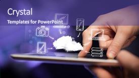  Presentation with tablet - Theme having hand touching tablet pc mobile background and a  colored foreground