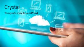  Presentation with tablet - PPT layouts with hand touching tablet pc mobile background and a  colored foreground