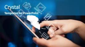  Presentation with tablet - Audience pleasing PPT layouts consisting of hand touching tablet pc mobile backdrop and a ocean colored foreground