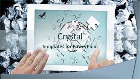  Presentation with composite - Slide deck with hand touching tablet showing jigsaw background and a sky blue colored foreground