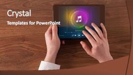  Presentation with tabla music - Slide set having hand touching tablet with music background and a tawny brown colored foreground