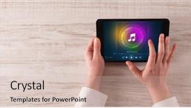  Presentation with tabla music - Beautiful slide deck featuring hand touching tablet with music backdrop and a soft green colored foreground