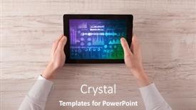  Presentation with sound - Audience pleasing slide set consisting of hand touching tablet with waveforms and sound design concept backdrop and a coral colored foreground