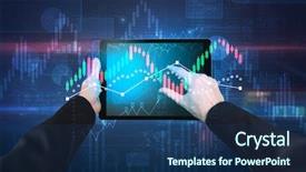  Presentation with statistics - Cool new presentation theme with hand touching tablet with worldwide backdrop and a ocean colored foreground