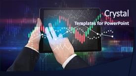  Presentation with statistics - PPT theme featuring hand touching tablet with worldwide background and a wine colored foreground