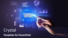 Presentation with technical support - Beautiful PPT layouts featuring hand-touching-technical-support-inscription backdrop and a navy blue colored foreground