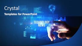 Presentation with new technology - Colorful PPT layouts enhanced with hand-touching-technology-news-inscription backdrop and a ocean colored foreground