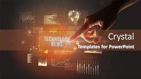  Presentation with new technology - Cool new slides with hand-touching-technology-news-inscription backdrop and a tawny brown colored foreground